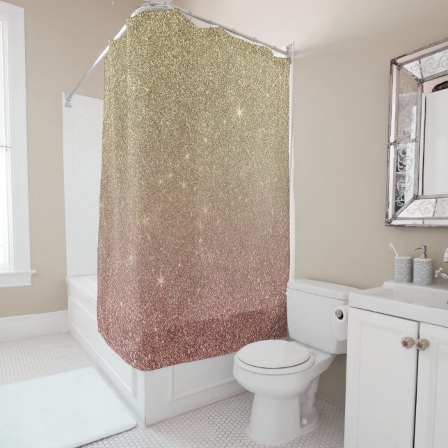 Rose Gold and Yellow Gold Glitter Mesh Shower Curtain (In Situ)
