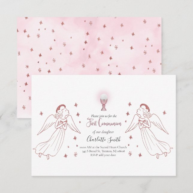 rose gold angels First Communion Invitation (Front/Back)