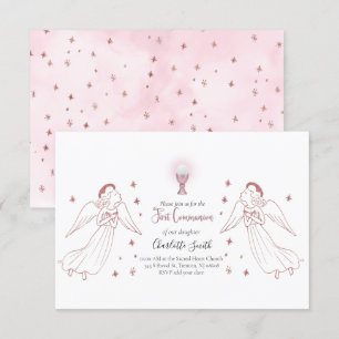 rose gold angels First Communion Invitation