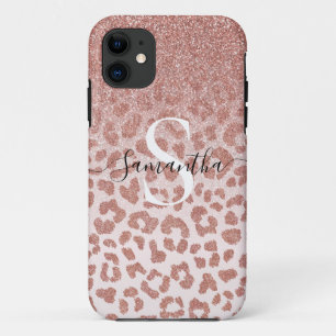 Rose Gold Animal Print Glittery Gradient iPhone 11 Case