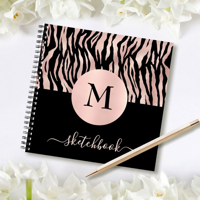 Rose Gold Animal Print Monogram Sketchbook Glam Notebook (Creator Uploaded)