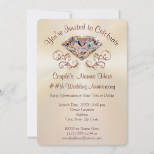 Rose Gold Anniversary Invitations, Personalised Invitation