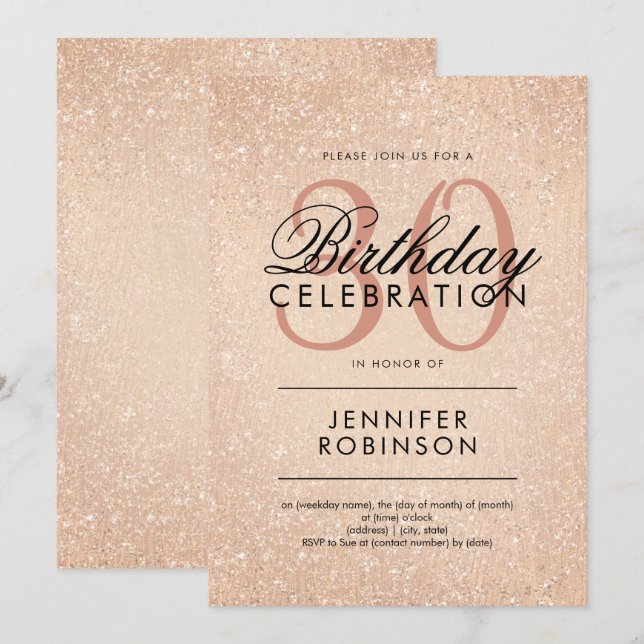 Rose Gold Any Age Birthday Glitter Paint Look Invitation (Front/Back)