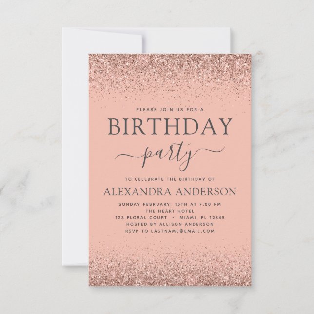 Rose Gold Any Age Birthday Pink Sparkle Glitter Invitation (Front)