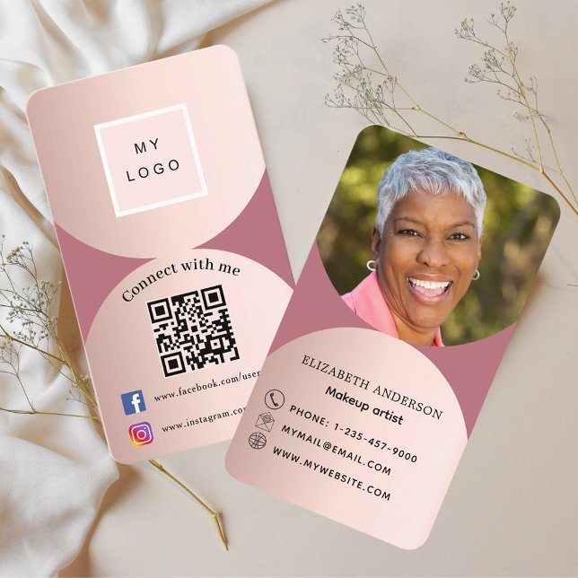 Rose gold arch photo Qr code logo social media Business Card (Creator Uploaded)