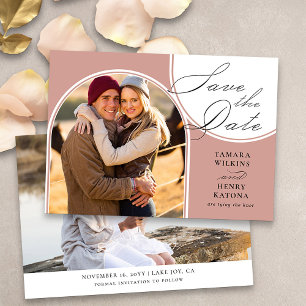 Rose Gold Arched Photo Wedding Calligraphy Save The Date