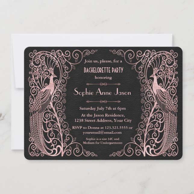 Rose Gold Art Deco Black Bachelorette Party Invitation (Front)