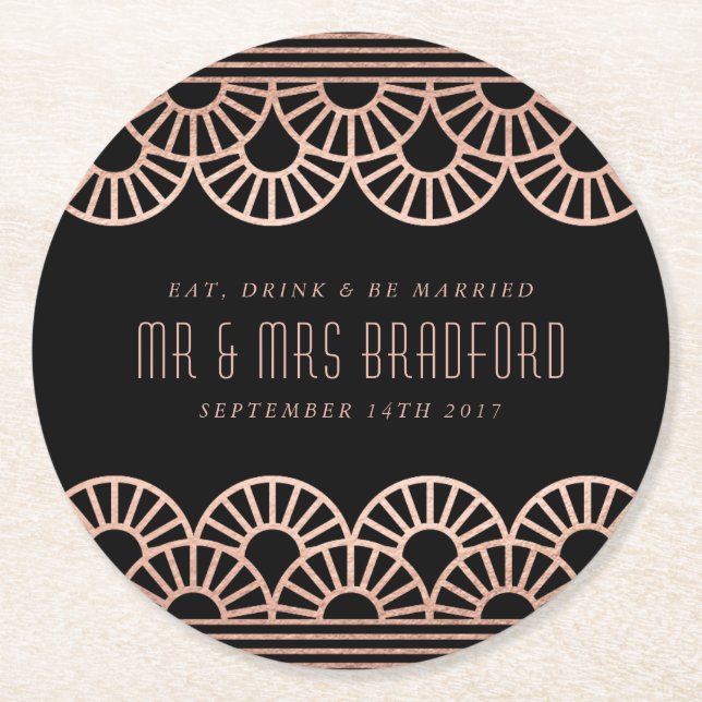 Rose Gold Art Deco Fan Wedding Coasters (Front)