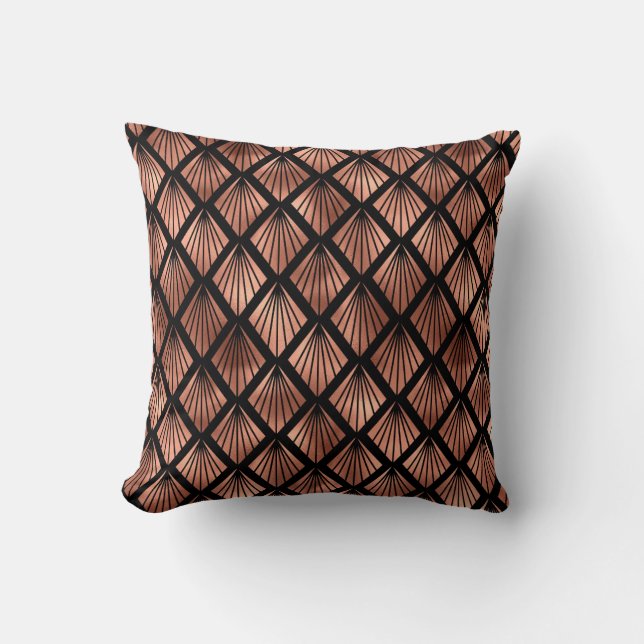 Rose Gold Art Deco Fans on Black Cushion (Front)