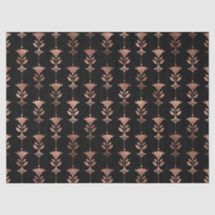 Rose Gold Art Deco Flowers on Black Decoupage Tissue Paper