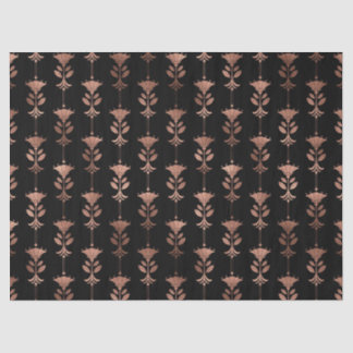 Rose Gold Art Deco Flowers on Black Decoupage Tissue Paper