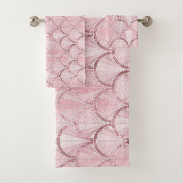 Rose Gold Art Deco Luxury Pattern Bath Towel Set (Insitu)