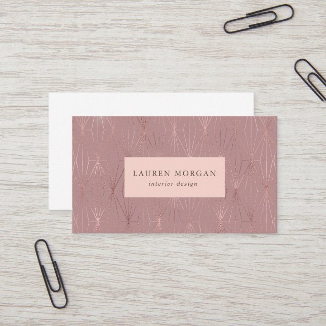 Rose Gold Art Deco Modern Business Card (Front/Back In Situ)