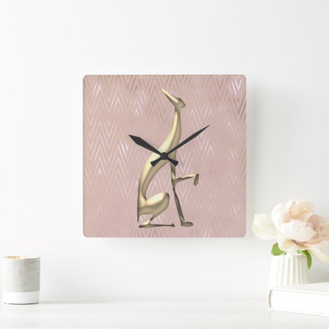 Rose Gold Art Deco Pink Square Wall Clock (Home)