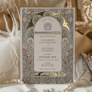 Rose Gold Art Nouveau Botanical Wedding Invitation