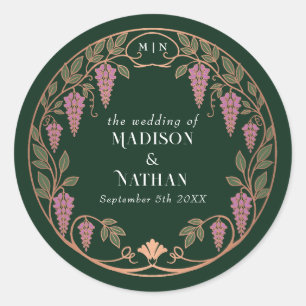 Rose Gold Art Nouveau Pink Wisteria Wedding Classic Round Sticker