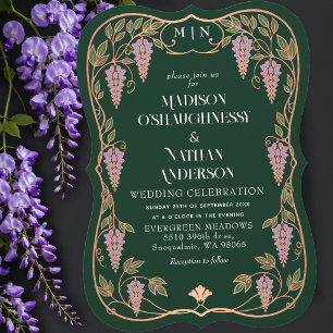 Rose Gold Art Nouveau Purple Wisteria Wedding  Invitation