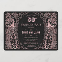 Rose Gold Art Peacocks 50th Birthday Party