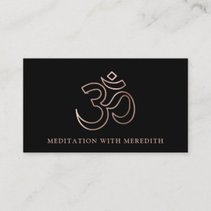 Rose Gold Aum Om Symbol Meditation Teacher Black Business Card