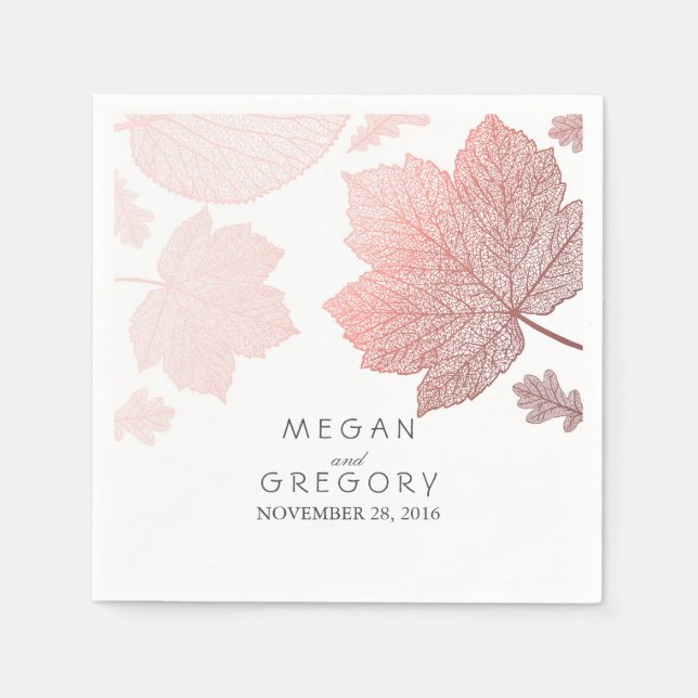 Rose Gold Autumn Leaves Elegant Wedding Napkin (Front)