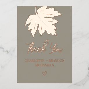 Rose Gold Autumn Maple Leaf Wedding Thank You  