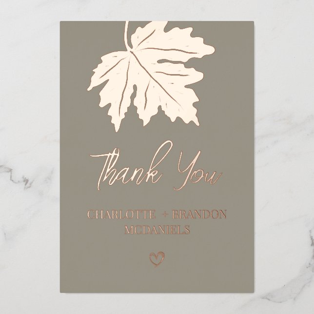 Rose Gold Autumn Maple Leaf Wedding Thank You   (Front)