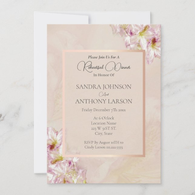 Rose Gold Azalea Wedding Rehearsal Invitation (Front)