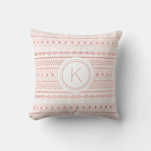 Rose Gold Aztec Tribal Pattern Monogram Cushion