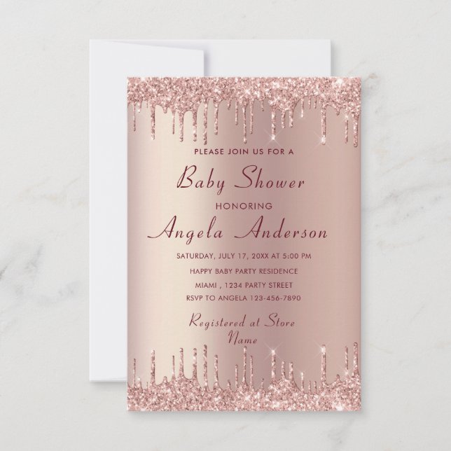 Rose Gold Baby Boy Shower Invitation Example (Front)