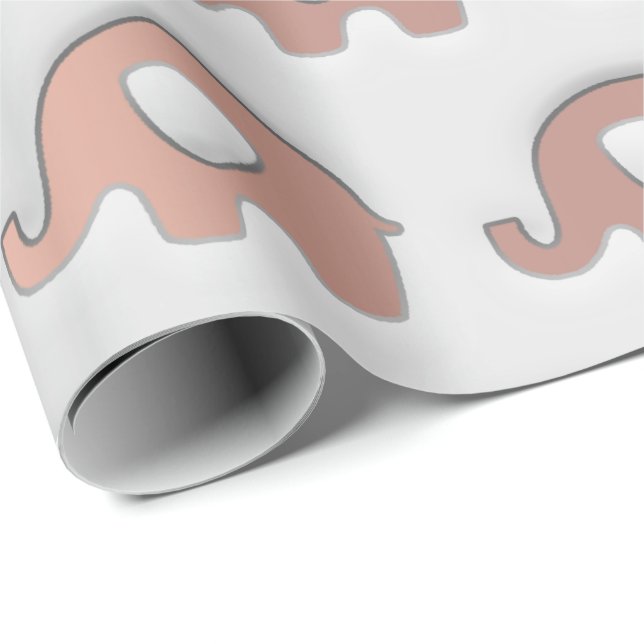 Rose Gold Baby Girl Blue Pastel Grey 3D Elephants Wrapping Paper (Roll Corner)