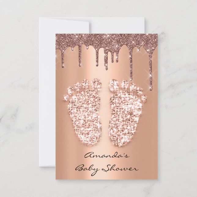 Rose Gold  Baby Girl Boy Shower Feet Drips Invitation (Back)