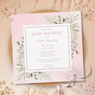 Rose Gold  Baby Girl Shower   Sprinkle Greenery Invitation