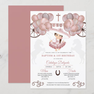 Rose Gold Baby Mexican Charra Balloons Baptism Invitation