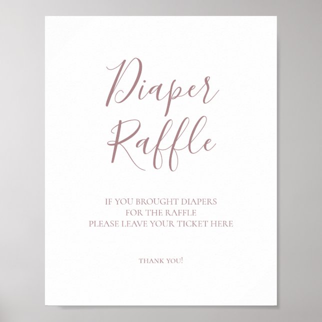 Rose Gold Baby Shower Diaper Raffle Sign (Front)