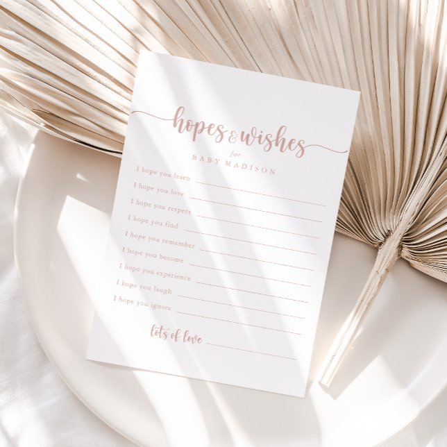 Rose Gold Baby Shower Hopes & Wishes Card (Creator Uploaded)
