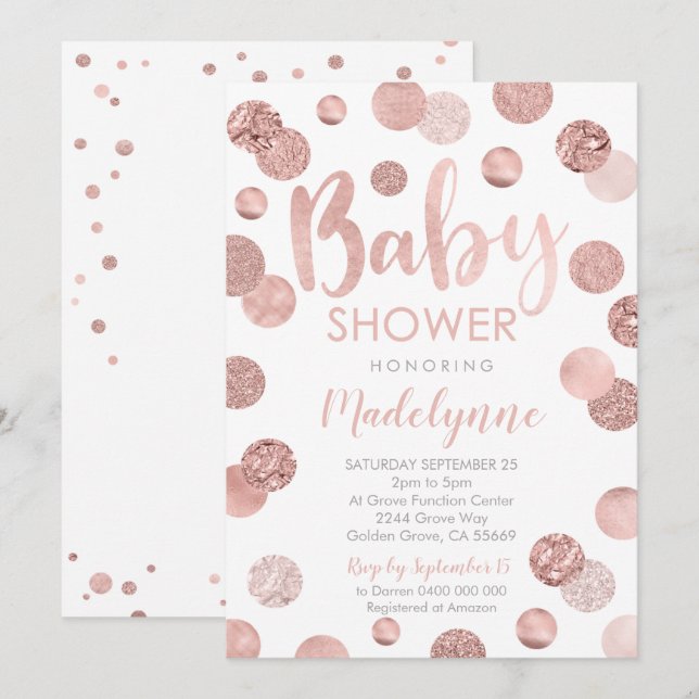 Rose Gold Baby Shower invitation Confetti Girl (Front/Back)