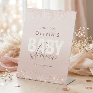 Rose Gold Baby Shower Pedestal Welcome Sign
