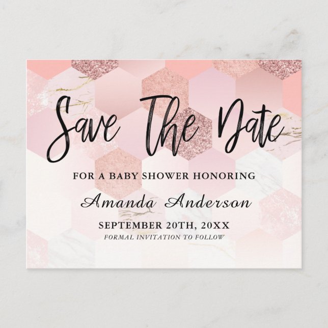Rose Gold Baby Shower Save The Date Announcement Postcard (Front)