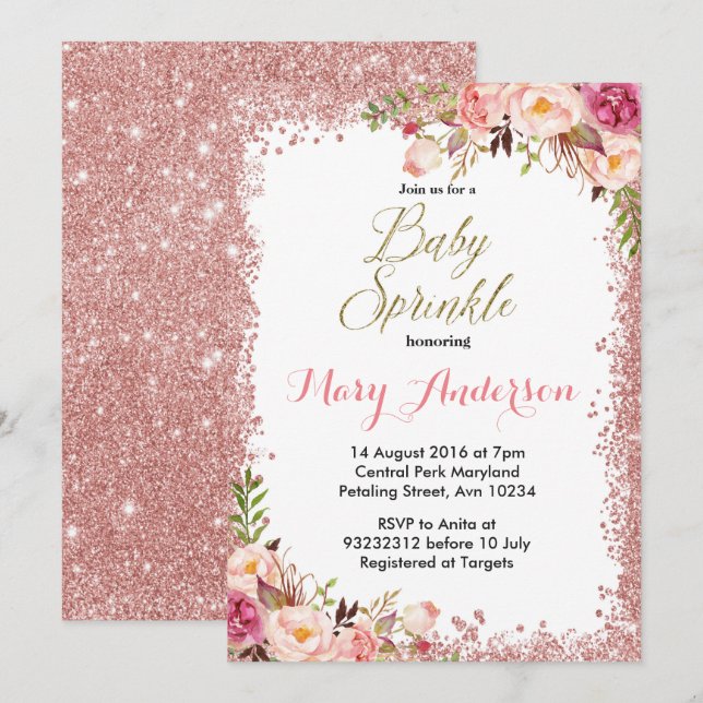 Rose Gold Baby Sprinkle Invitations Girl (Front/Back)