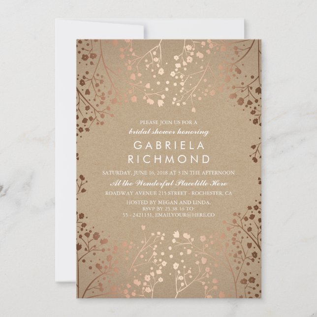 Rose Gold Baby's Breath Floral Bridal Shower Invitation (Front)