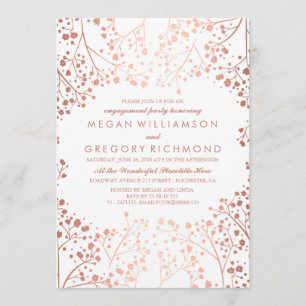 Rose Gold Baby's Breath Floral Engagement Party Invitation