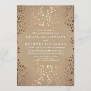 Rose Gold Baby's Breath Floral Rehearsal Dinner Invitation