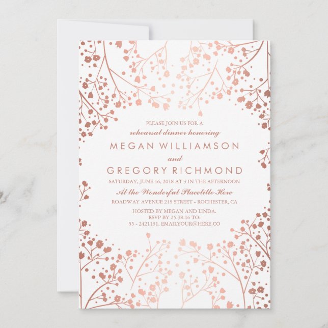 Rose Gold Baby's Breath Floral Rehearsal Dinner Invitation (Front)