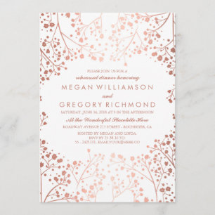 Rose Gold Baby's Breath Floral Rehearsal Dinner Invitation
