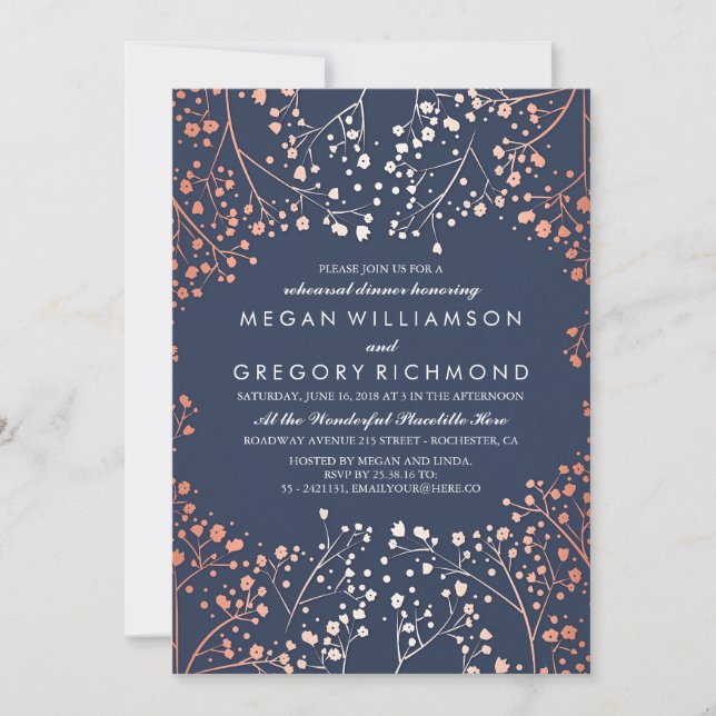 Rose Gold Baby's Breath Floral Rehearsal Dinner Invitation (Front)