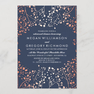 Rose Gold Baby's Breath Floral Rehearsal Dinner Invitation