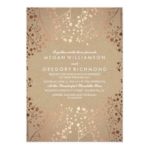 Image of Rose Gold Baby's Breath Floral Vintage Wedding Invitation