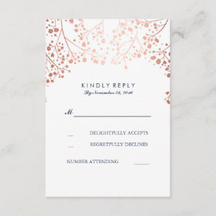 Rose Gold Baby's Breath Wedding RSVP Cards