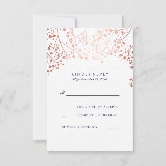 Rose Gold Baby's Breath Wedding RSVP Cards (Front)