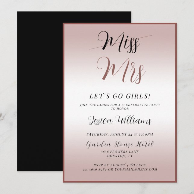 Rose Gold Bachelorette Invitation (Front/Back)